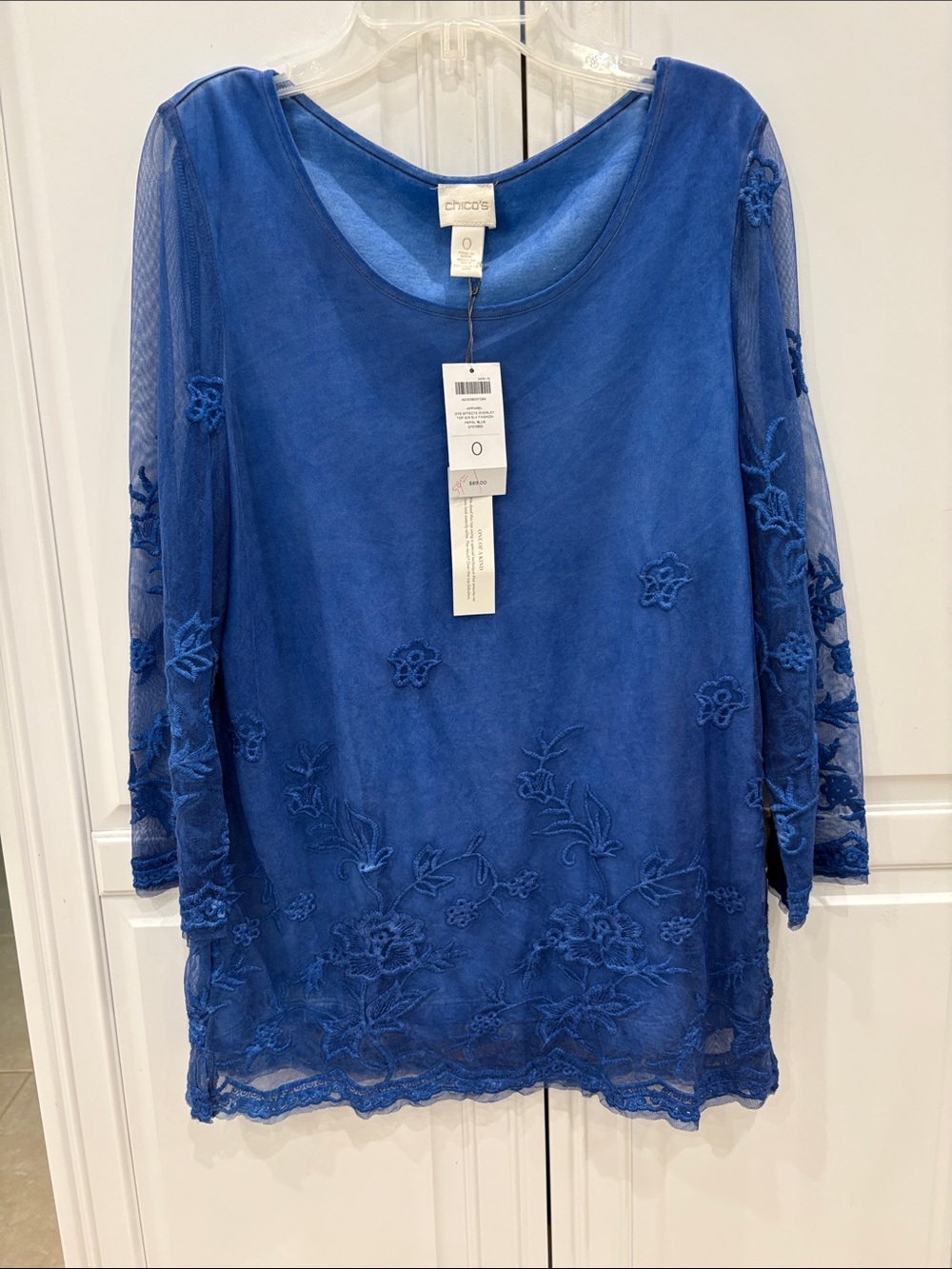 Chico's Cobalt Blue Embroidered Mesh Tunic